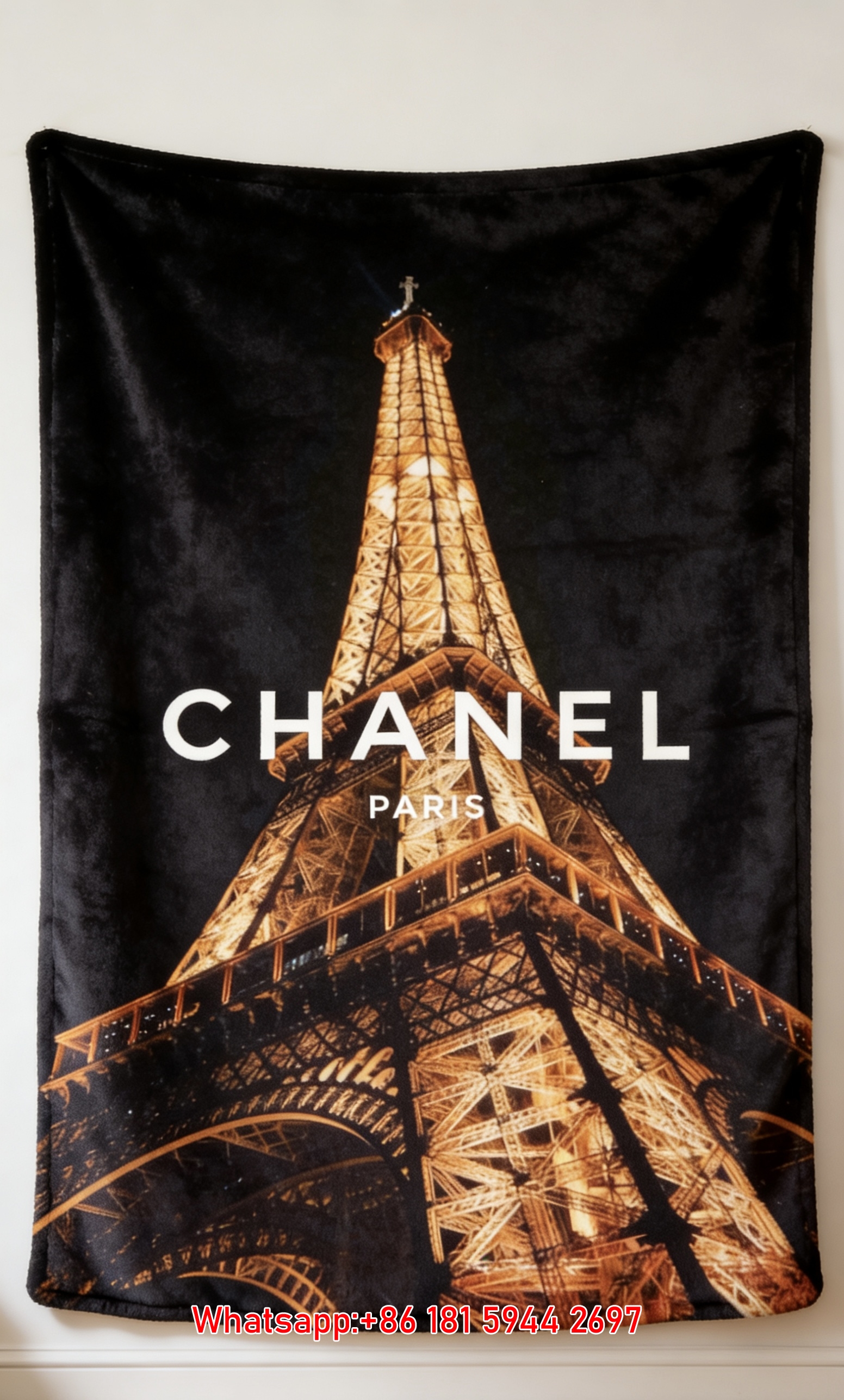Chanel Paris Eiffel Tower Print Flannel Throw Blanket IMG_7173